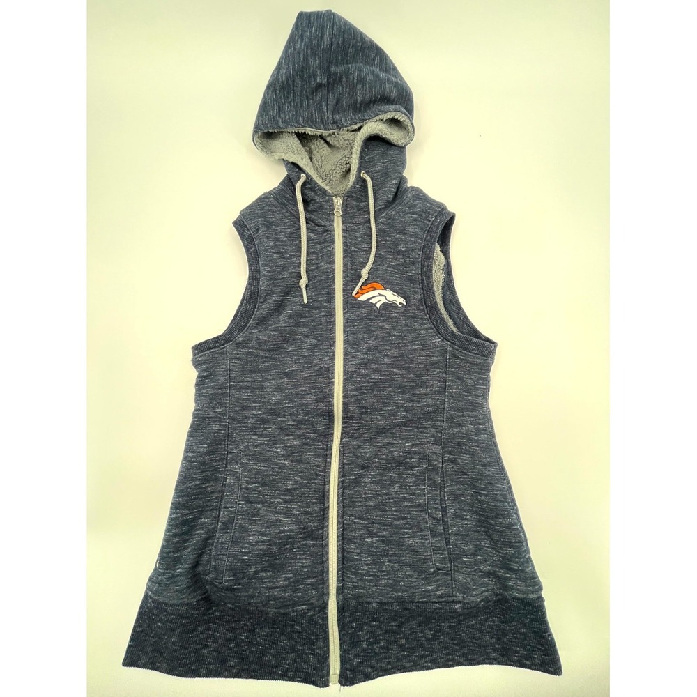 Denver Broncos Vest Womens Small Blue Antigua Football NFL Sherpa Lined‎ Hooded